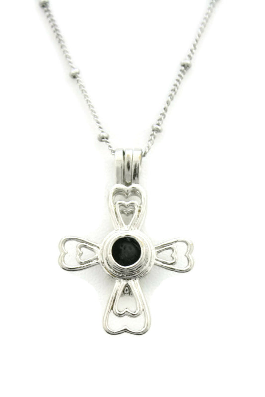 Divine Religious Cross Silver Essential Oil Diffuser Necklace- 18"-Diffuser Necklace-Destination Oils