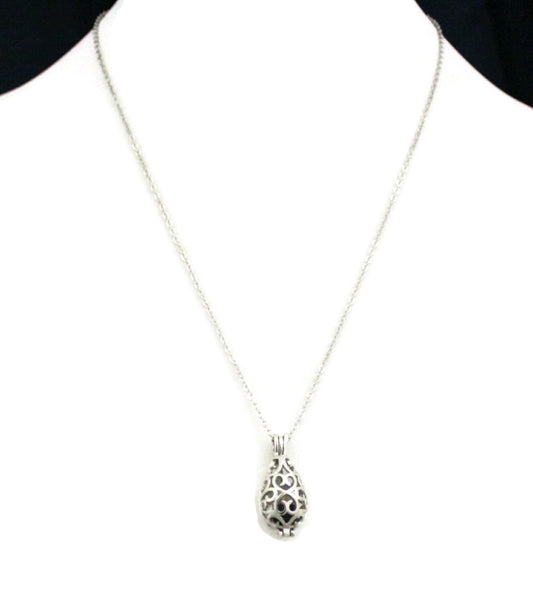 Reflect Teardrop Silver Filigree Essential Oil Diffuser Necklace- 18"-Diffuser Necklace-Destination Oils