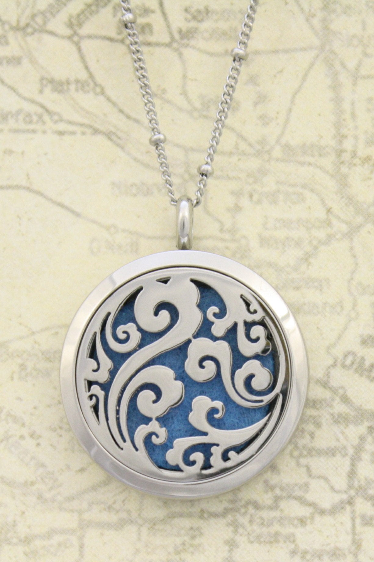Swirl Filigree 316L Stainless Steel Essential Oil Diffuser Necklace- 30mm- 20"-Diffuser Necklace-Destination Oils