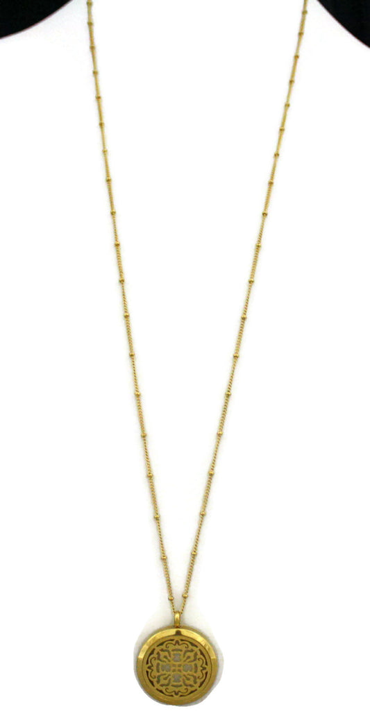 Relic Gold Filigree Stainless Steel Essential Oil Diffuser Necklace- 30mm- 30"-Diffuser Necklace-Destination Oils