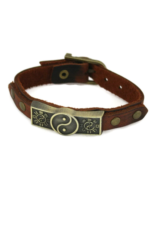 Studded Yin Yang Leather Essential Oil Bracelet- Unisex Men/Women-Diffuser Bracelet-Destination Oils