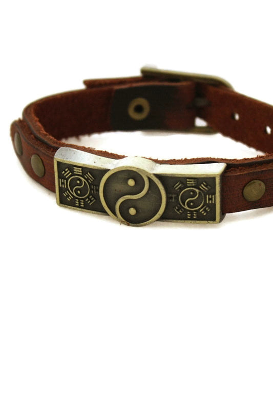 Studded Yin Yang Leather Essential Oil Bracelet- Unisex Men/Women-Diffuser Bracelet-Destination Oils