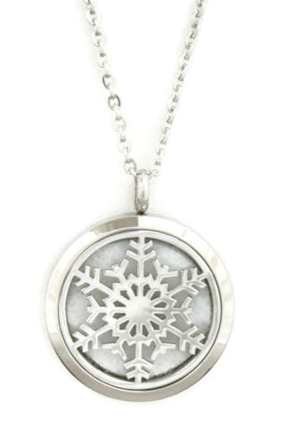 Let it Snow Snowflake Stainless Steel Diffuser Necklace- 30mm- 24"-Diffuser Necklace-Destination Oils