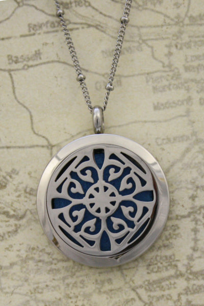 Classic Filigree Stainless Steel Silver Essential Oil Diffuser Necklace- 30mm- 30"-Diffuser Necklace-Destination Oils