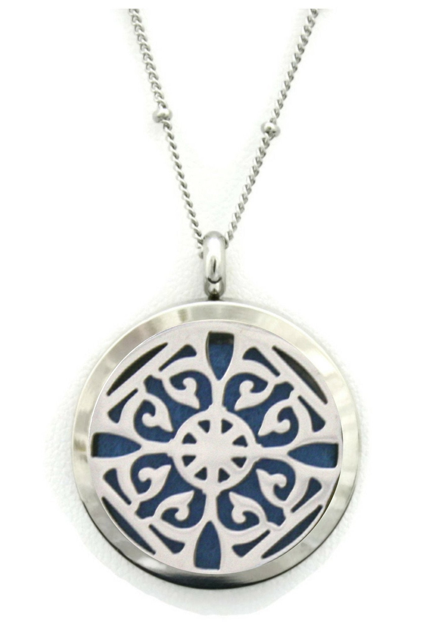 Classic Filigree Stainless Steel Silver Essential Oil Diffuser Necklace- 30mm- 30"-Diffuser Necklace-Destination Oils