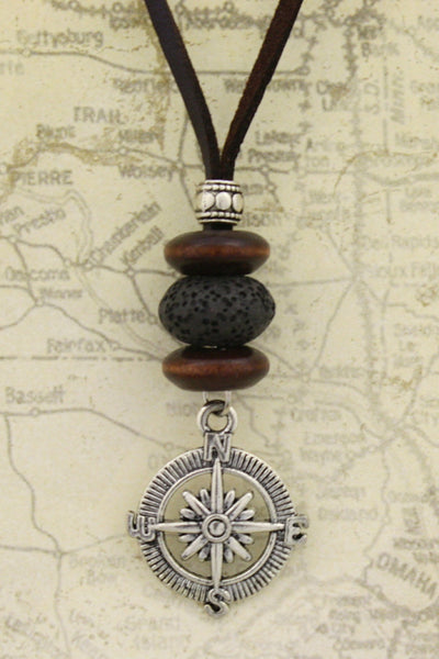 Compass Essential Oil Diffuser Necklace- 18-20" Leather Cord-Diffuser Necklace-Destination Oils