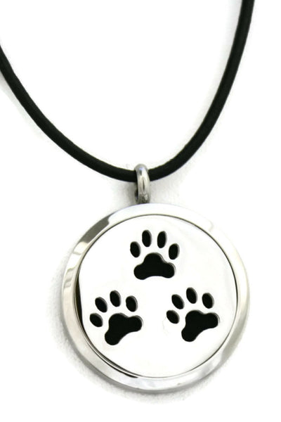 Paw-some Stainless Steel Diffuser Necklace- 30mm- 18-20" Black Cowhide-Diffuser Necklace-Destination Oils