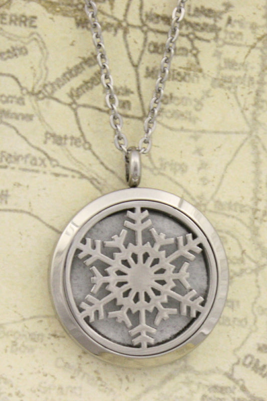 Let it Snow Snowflake Stainless Steel Diffuser Necklace- 30mm- 24"-Diffuser Necklace-Destination Oils