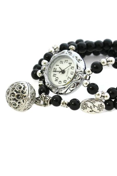 AromaWatch Black Beaded Essential Oil Diffuser Bracelet Watch-Diffuser Bracelet-Destination Oils