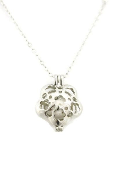 Flip Flower Silver Essential Oil Diffuser Necklace- 18"- Dual sided-Diffuser Necklace-Destination Oils