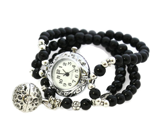 AromaWatch Black Beaded Essential Oil Diffuser Bracelet Watch-Diffuser Bracelet-Destination Oils