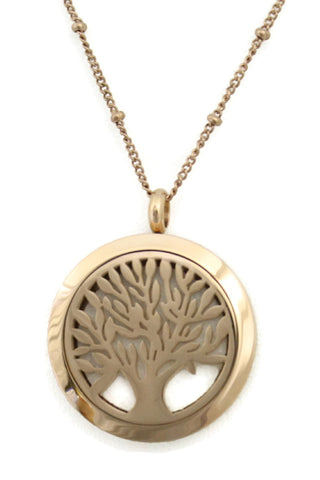 Bloom Tree Of Life Rose Gold Stainless Steel Diffuser Necklace- 30mm- 30"-Diffuser Necklace-Destination Oils