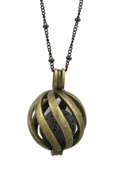 Statement Antique Bronze Lava Stone Essential Oil Diffuser Necklace- 30"-Diffuser Necklace-Destination Oils