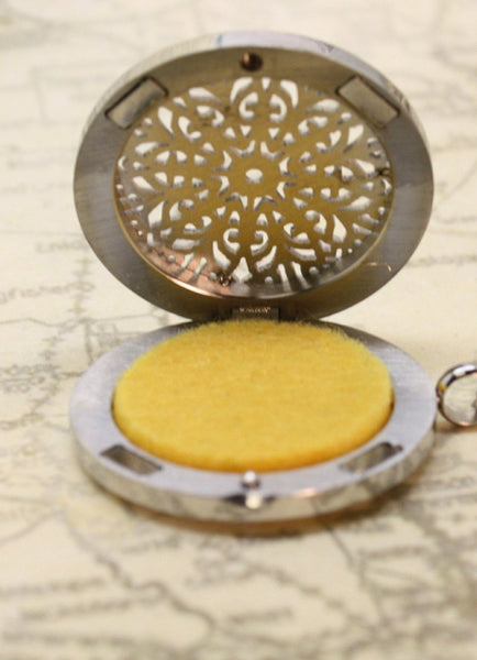 Burst Filigree Flower Stainless Steel Essential Oil Diffuser Necklace- 30mm- 20"-Diffuser Necklace-Destination Oils