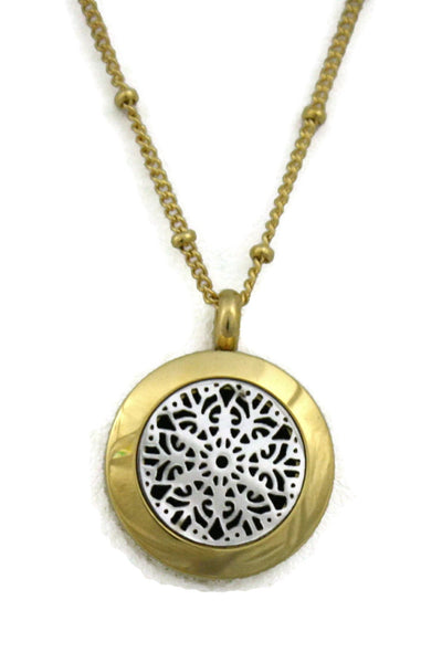 Duet Silver & Gold Small 316L Stainless Steel Diffuser Necklace- 20mm- 18"-Diffuser Necklace-Destination Oils