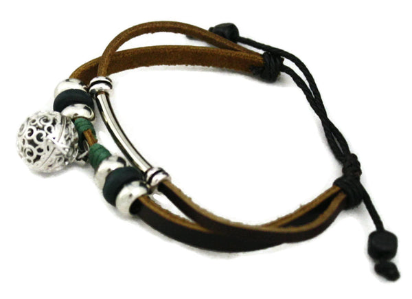 Tidal Brown Leather and Silver Essential Oil Diffuser Bracelet- Adjustable-Diffuser Bracelet-Destination Oils