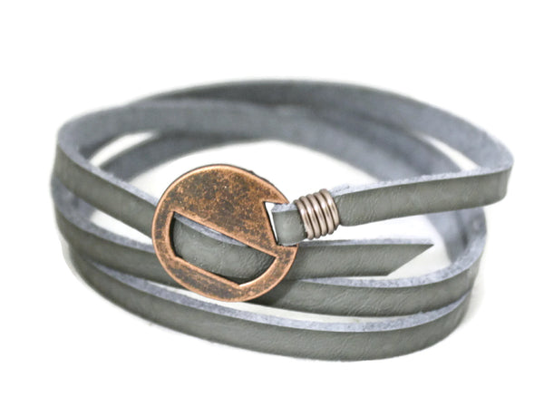 Wrapped Gray Essential Oil Leather Bracelet- Slide Closure-Diffuser Bracelet-Destination Oils