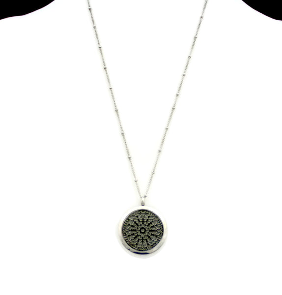 Burst Filigree Flower Stainless Steel Essential Oil Diffuser Necklace- 30mm- 20"-Diffuser Necklace-Destination Oils