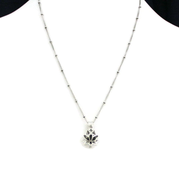 Glory Lotus Flower Silver Essential Oil Diffuser Necklace- 18"-Diffuser Necklace-Destination Oils