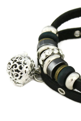 Modern Charm Essential Oil Diffuser Bracelet- Black Leather-Diffuser Bracelet-Destination Oils