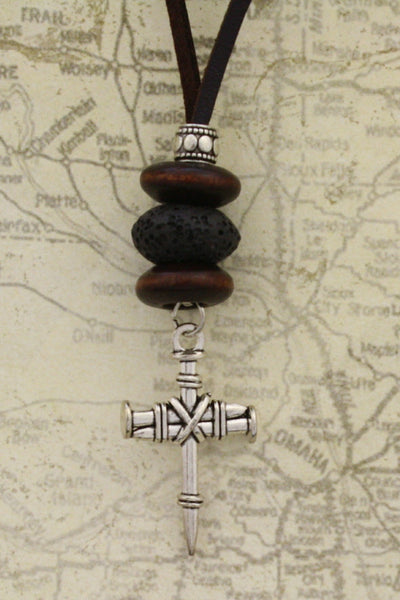 Nailed Cross Essential Oil Diffuser Necklace- 18-20" Leather Cord-Diffuser Necklace-Destination Oils