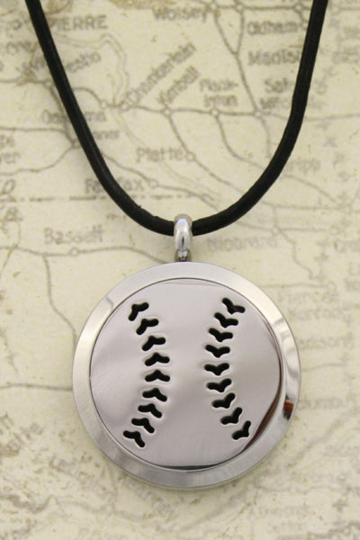 Baseball Stainless Steel Essential Oil Diffuser Necklace- 30mm-Diffuser Necklace-Destination Oils