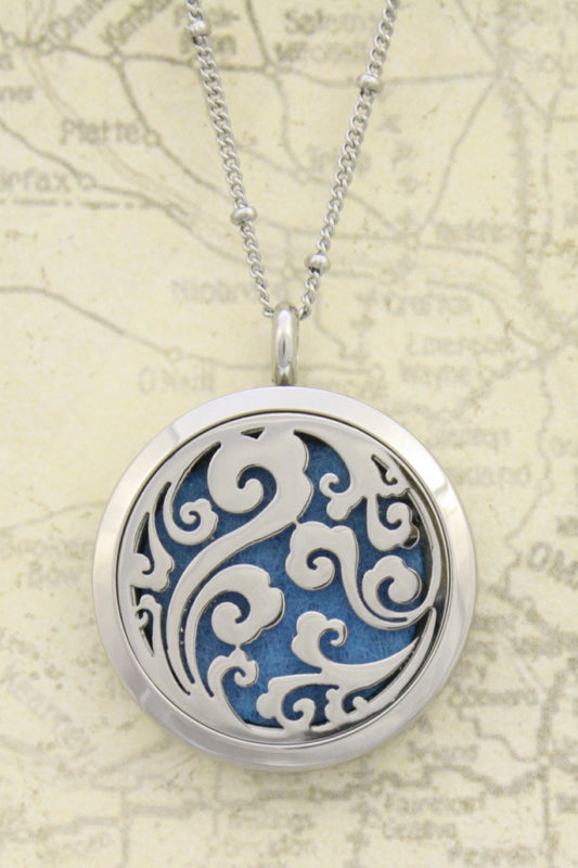 Swirl Filigree 316L Stainless Steel Essential Oil Diffuser Necklace- 30mm- 20"-Diffuser Necklace-Destination Oils