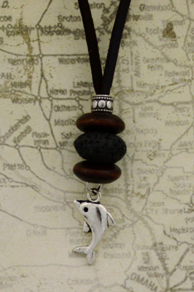 Dolphin Essential Oil Diffuser Necklace- 18-20" Leather Cord-Diffuser Necklace-Destination Oils