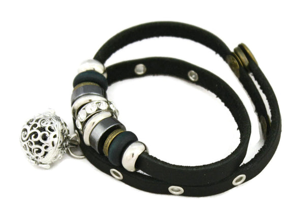 Modern Charm Essential Oil Diffuser Bracelet- Black Leather-Diffuser Bracelet-Destination Oils