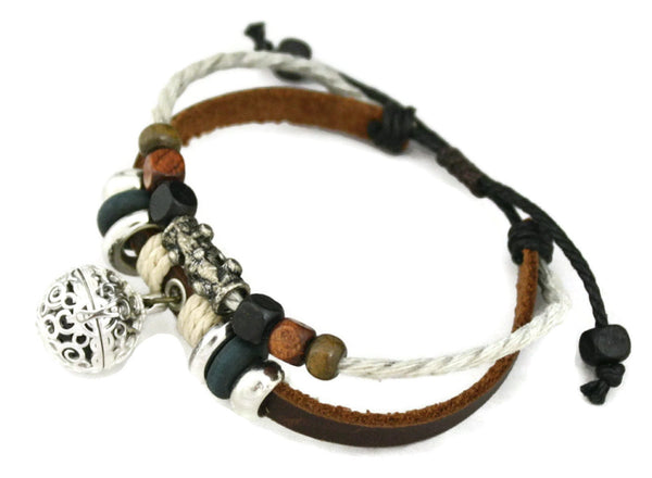 Rustic Wood Bead Essential Oil Diffuser Bracelet- Brown Leather- Adjustable-Diffuser Bracelet-Destination Oils