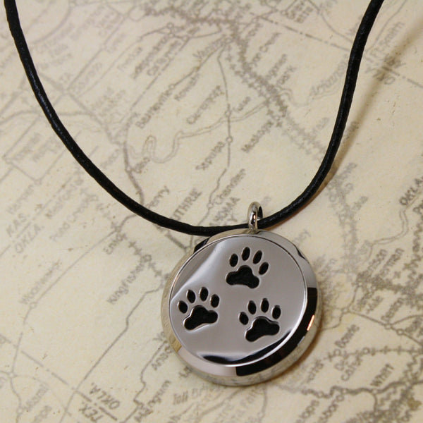 Paw-some Stainless Steel Diffuser Necklace- 30mm- 18-20" Black Cowhide-Diffuser Necklace-Destination Oils