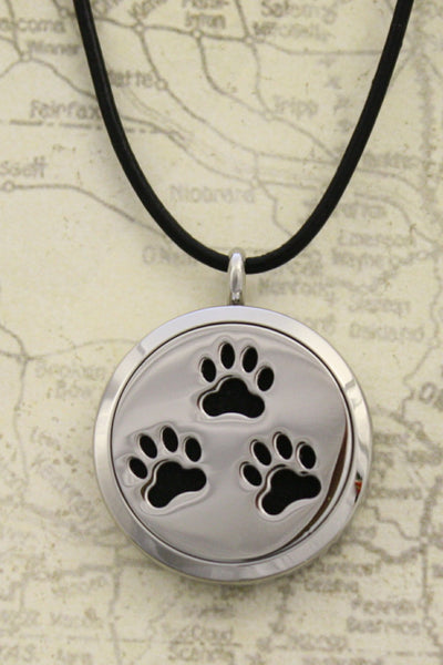 Paw-some Stainless Steel Diffuser Necklace- 30mm- 18-20" Black Cowhide-Diffuser Necklace-Destination Oils