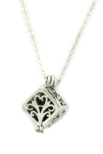 Wish Prayer Box Silver Essential Oil Diffuser Necklace- 18"-Diffuser Necklace-Destination Oils