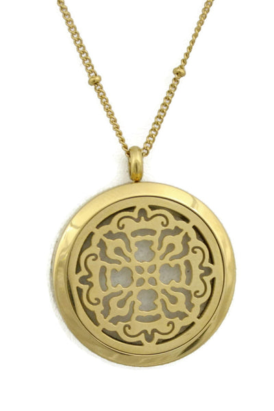 Relic Gold Filigree Stainless Steel Essential Oil Diffuser Necklace- 30mm- 30"-Diffuser Necklace-Destination Oils