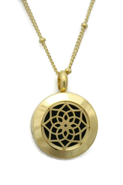 Sacred Gold Small Lotus Stainless Steel Essential Oil Necklace- 20mm- 18"-Diffuser Necklace-Destination Oils