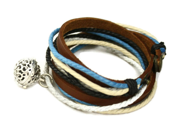 Seaside Leather Wrap Essential Oil Diffuser Bracelet/ Choker Necklace-Diffuser Bracelet-Destination Oils