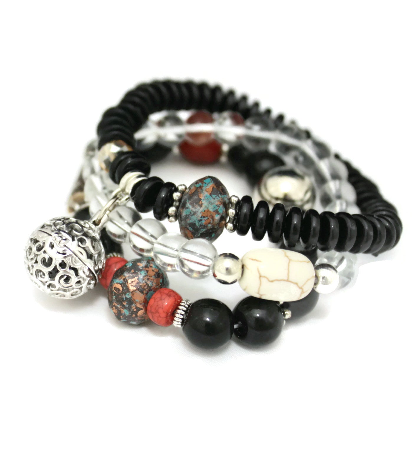 Trio Dark Essential Oil Beaded Diffuser Bracelets- Set of 3-Diffuser Bracelet-Destination Oils