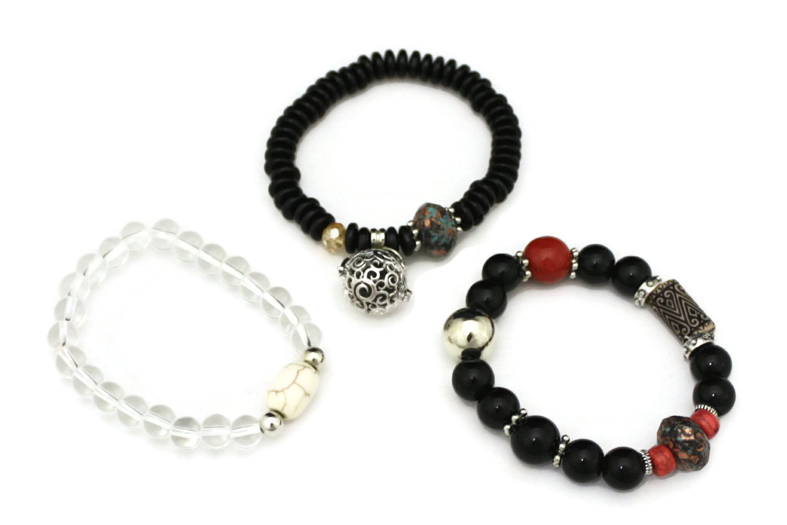 Trio Dark Essential Oil Beaded Diffuser Bracelets- Set of 3-Diffuser Bracelet-Destination Oils