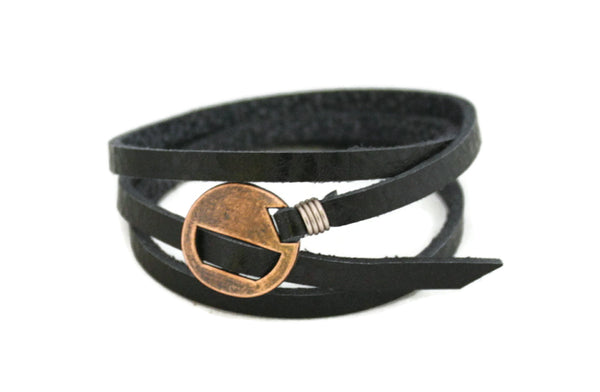 Wrapped Black Leather Essential Oil Bracelet- Adjustable-Diffuser Bracelet-Destination Oils