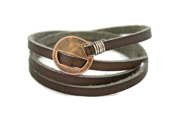 Wrapped Brown Leather Essential Oil Bracelet- Adjustable-Diffuser Bracelet-Destination Oils